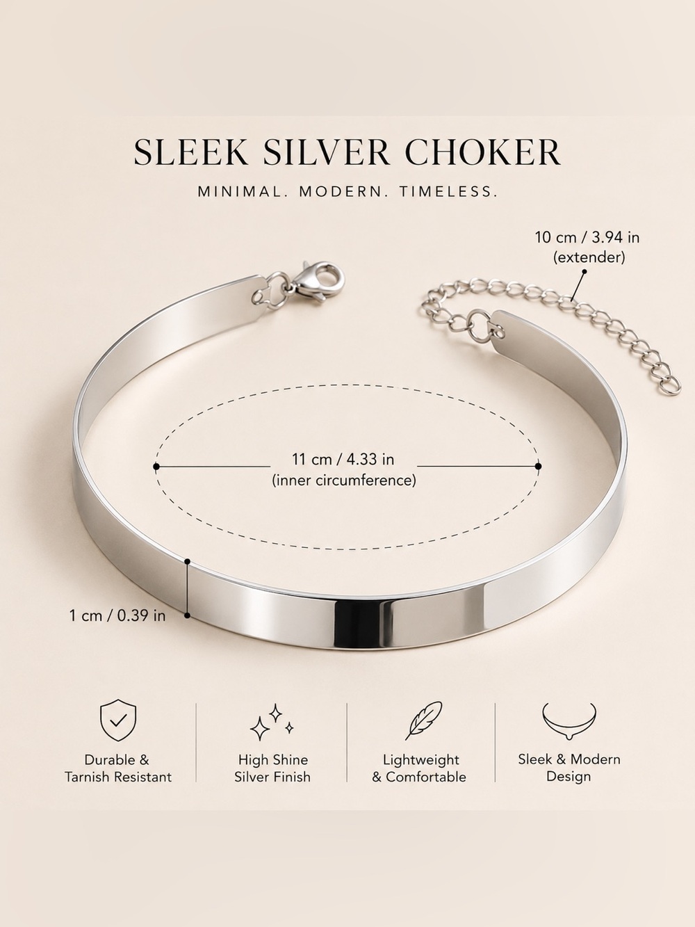 Minimal Silver Choker Necklace - High Shine Women’s Jewelry